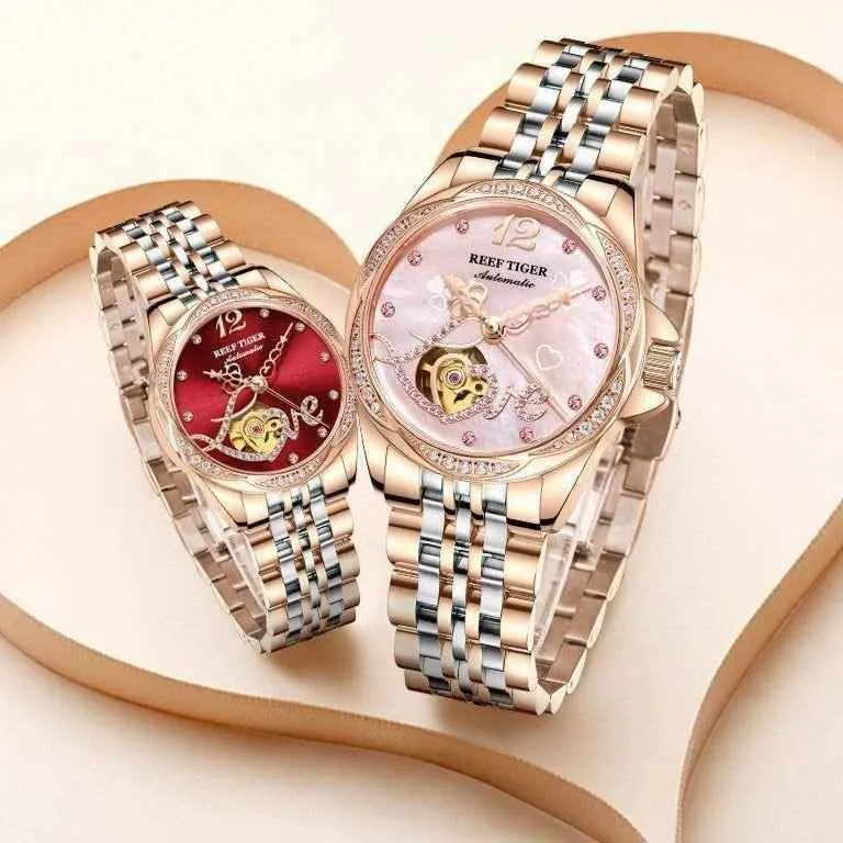 Flower Love Heart Simple Watches For Women's GSCW1659 Luxury Rose Golden Band