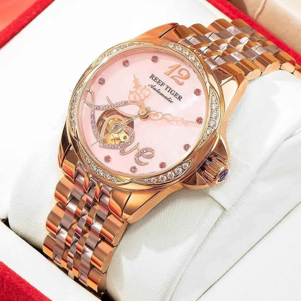 Flower Love Heart Simple Watches For Women's GSCW1659 Luxury Rose Golden Band