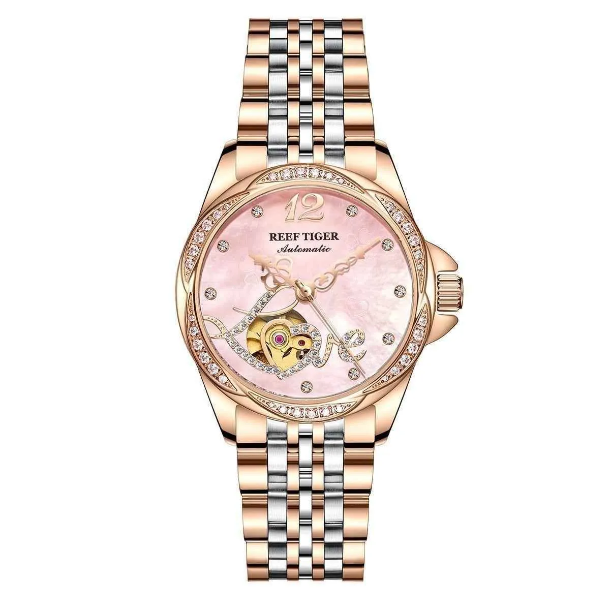 Flower Love Heart Simple Watches For Women's GSCW1659 Luxury Rose Golden Band