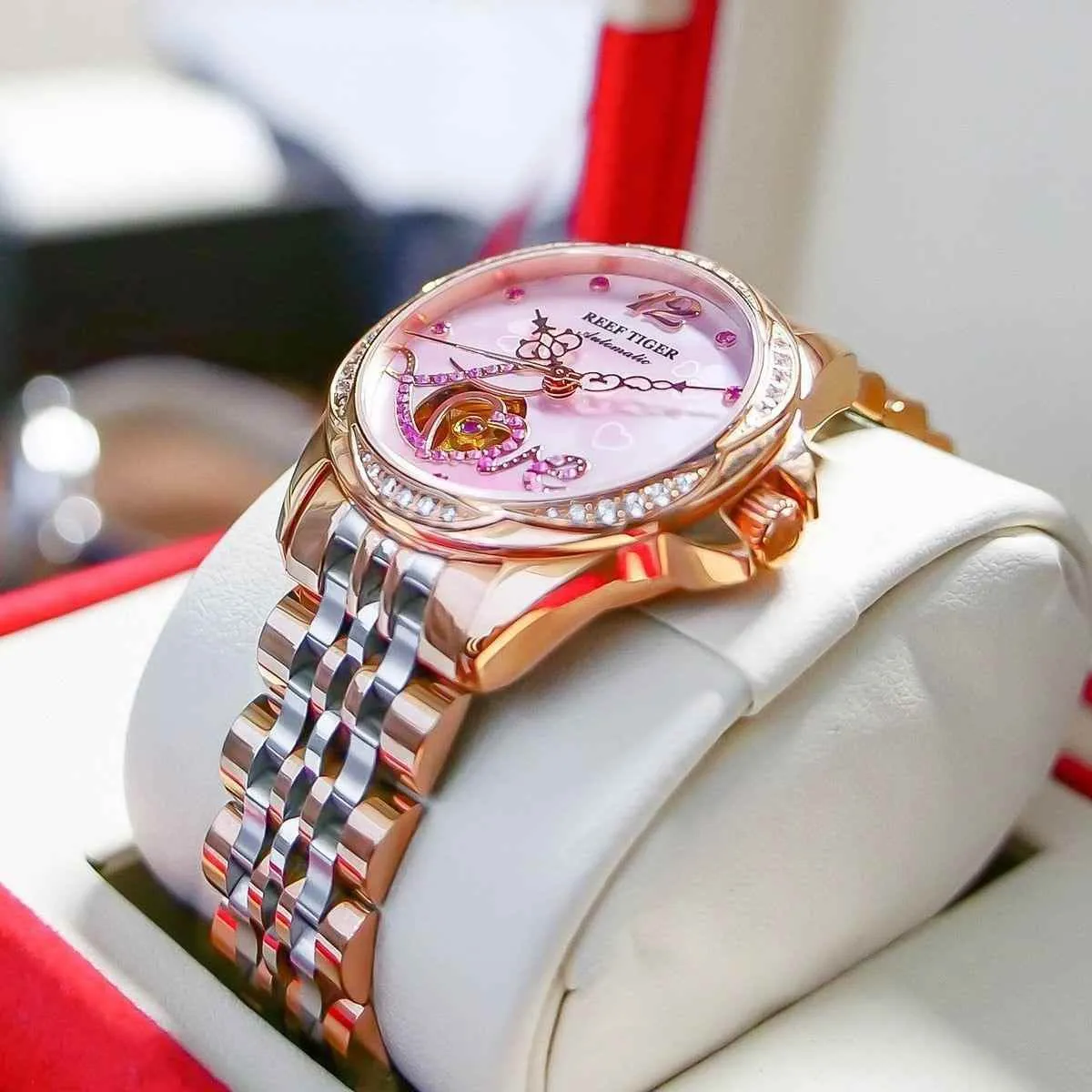 Flower Love Heart Simple Watches For Women's GSCW1659 Luxury Rose Golden Band