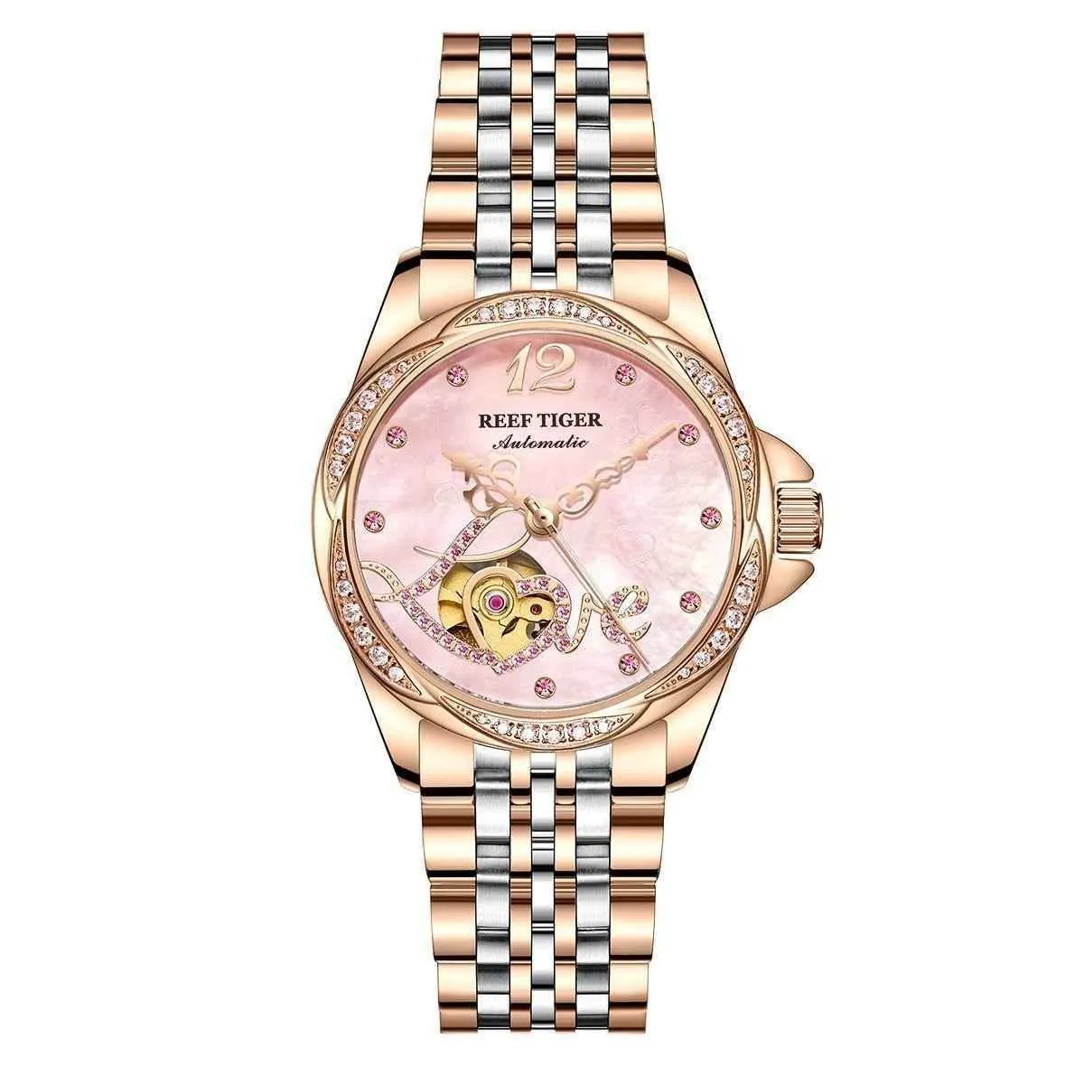 Flower Love Heart Simple Watches For Women's GSCW1659 Luxury Rose Golden Band
