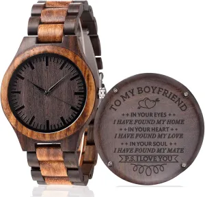 Fodiyaer Custom Engraved Wood Watch Gifts for Boyfriend Husband Men Fianc Him As Personalized Anniversary Christmas Birthday Father Day Graduation Valentine's Wooden Idea