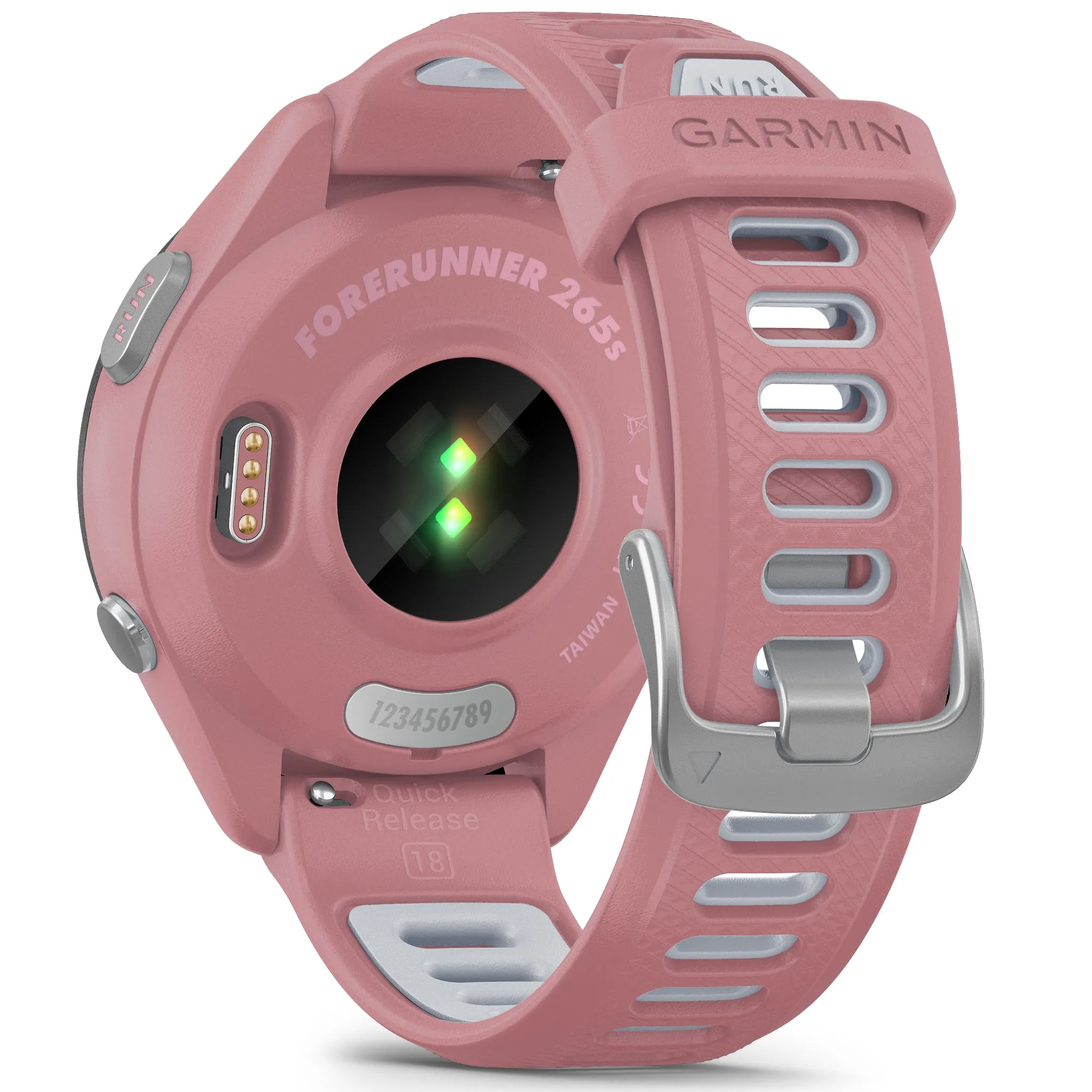 Garmin Forerunner 265S Black Bezel with Light Pink Case and Light Pink Powder Grey Silicone Band