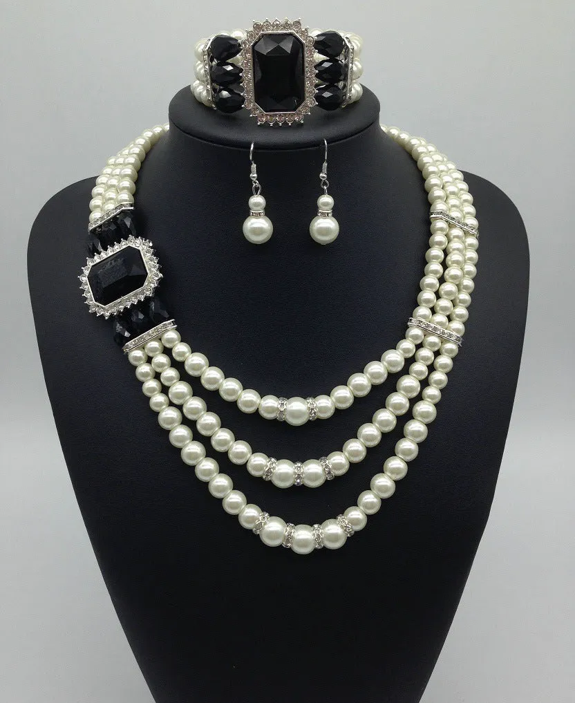 Gemstone Pearl Necklace Earrings Jewelry  Set