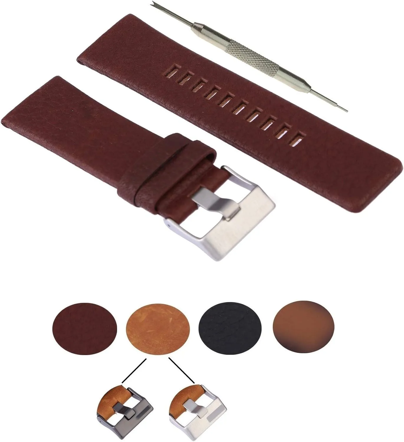 Genuine Leather Watch Band Strap Compatible With DZ1183 DZ1347 DZ1272 DZ4343 - Free Spring Bar Tool