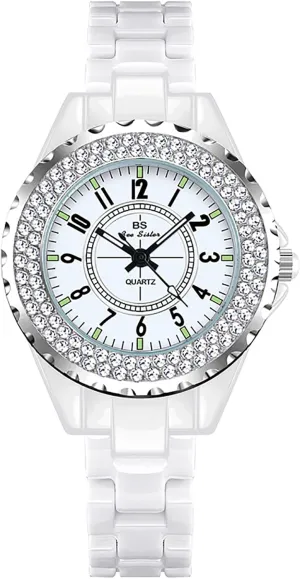 Gosasa Ladies Quartz Watch Fashion Diamond Watches for Women Ceramic Band Elegant Style Analog Display Waterproof Female Wristwatch