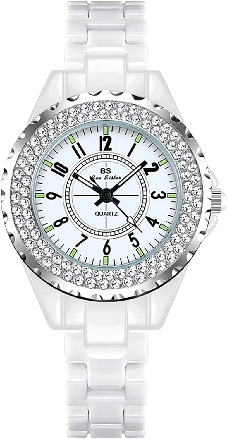 Gosasa Ladies Quartz Watch Fashion Diamond Watches for Women Ceramic Band Elegant Style Analog Display Waterproof Female Wristwatch
