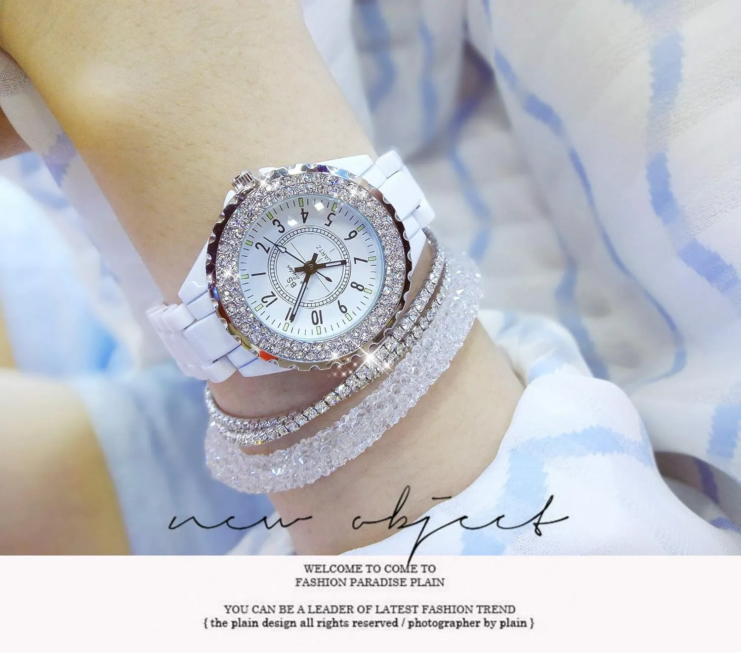 Gosasa Ladies Quartz Watch Fashion Diamond Watches for Women Ceramic Band Elegant Style Analog Display Waterproof Female Wristwatch