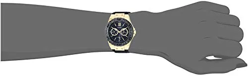 GUESS Gold-Tone Stainless Steel   Black Stain Resistant Watch with Day   Date Functions. Color: Black (Model: U1053L7)