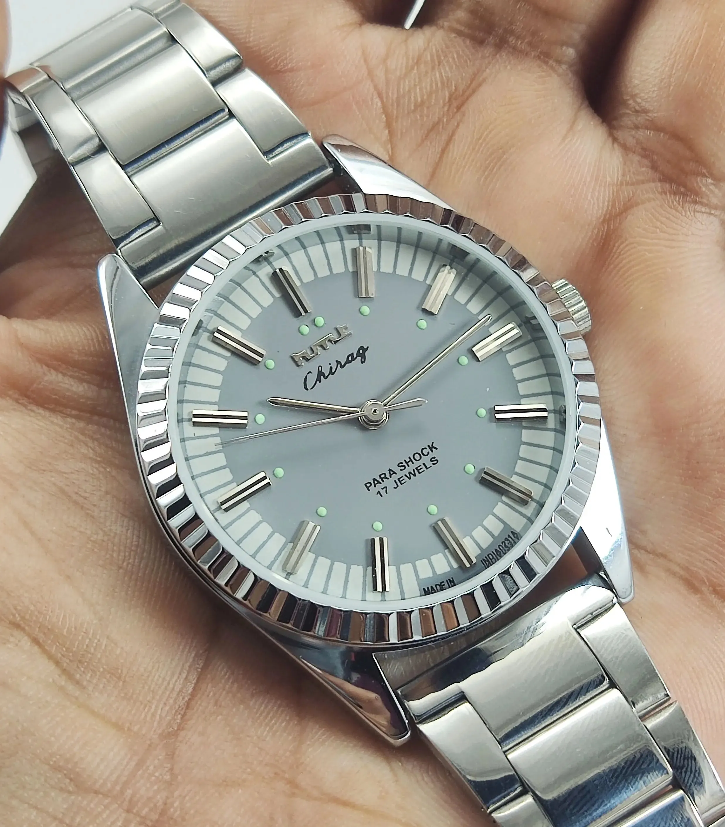 HMT Chirag Para Shock 17 Jewels Grey Dial Mechanical Hand winding Men's Wrist Watch