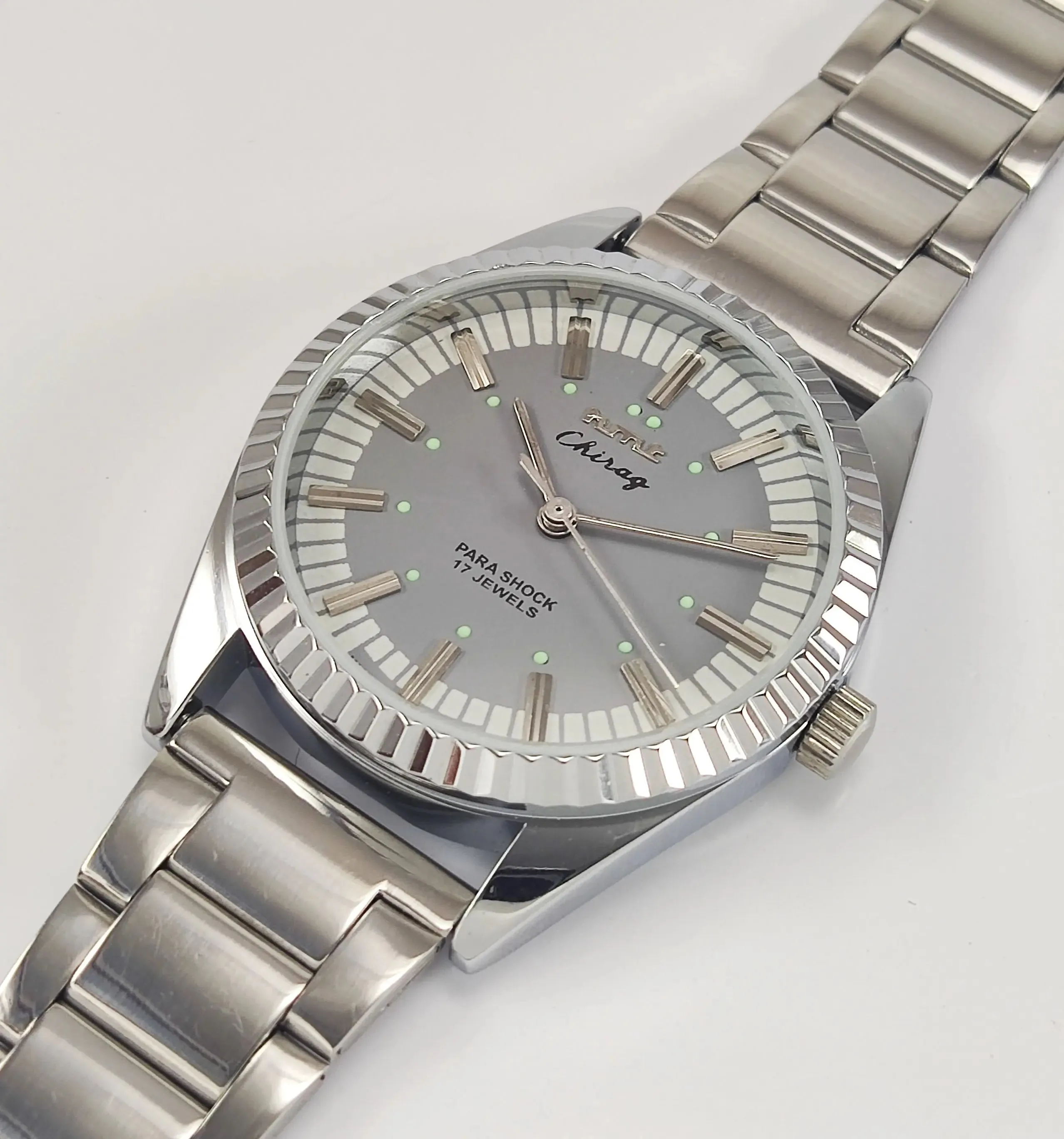 HMT Chirag Para Shock 17 Jewels Grey Dial Mechanical Hand winding Men's Wrist Watch