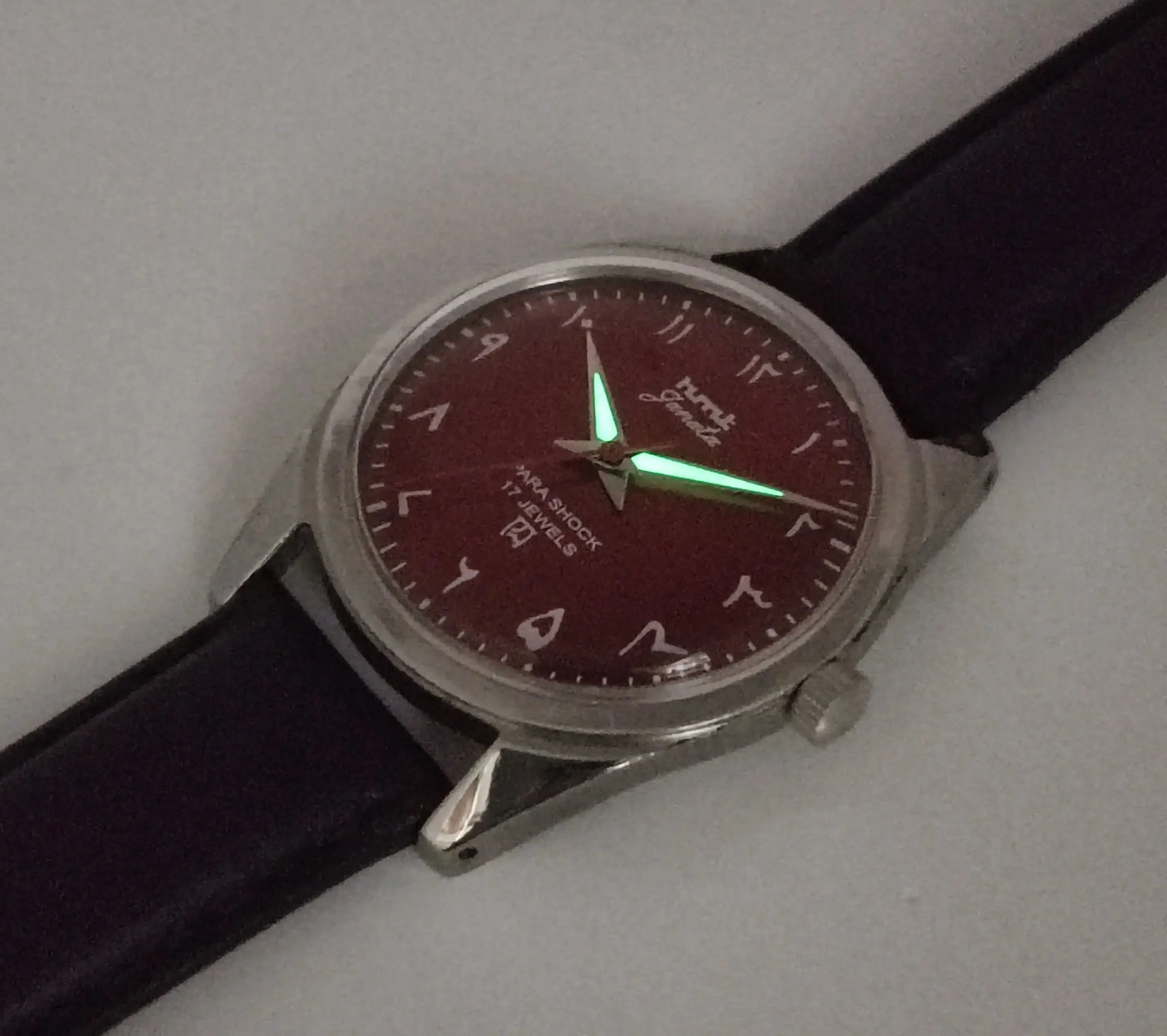 HMT Janata Para Shock 17 Jewels Maroon Red Urdu / Arabic Dial Mechanical Hand winding Men's Wrist Watch