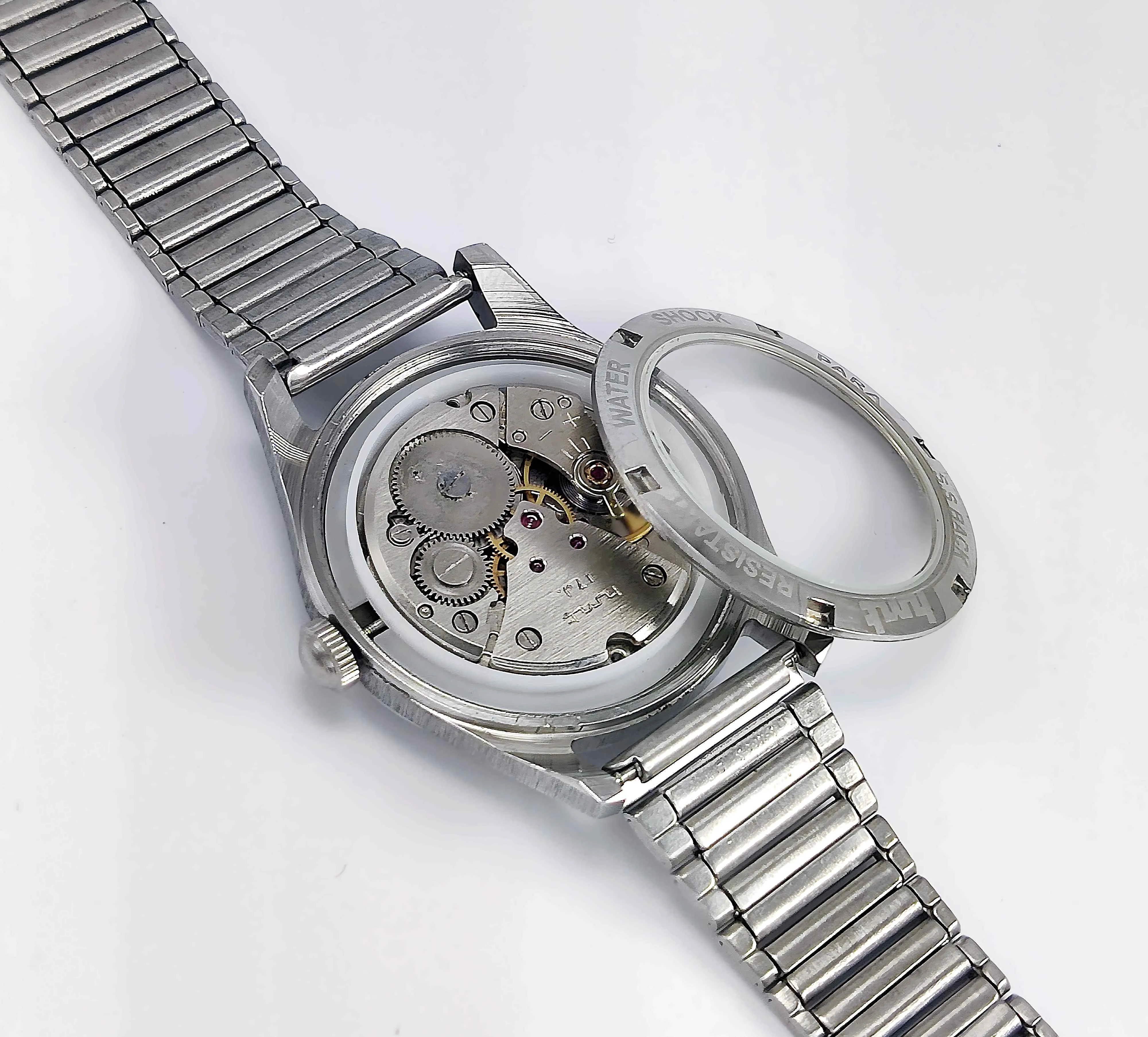 HMT Tamil Para Shock 17 Jewels White Dial Transparent Back Handwinding Men's Watch