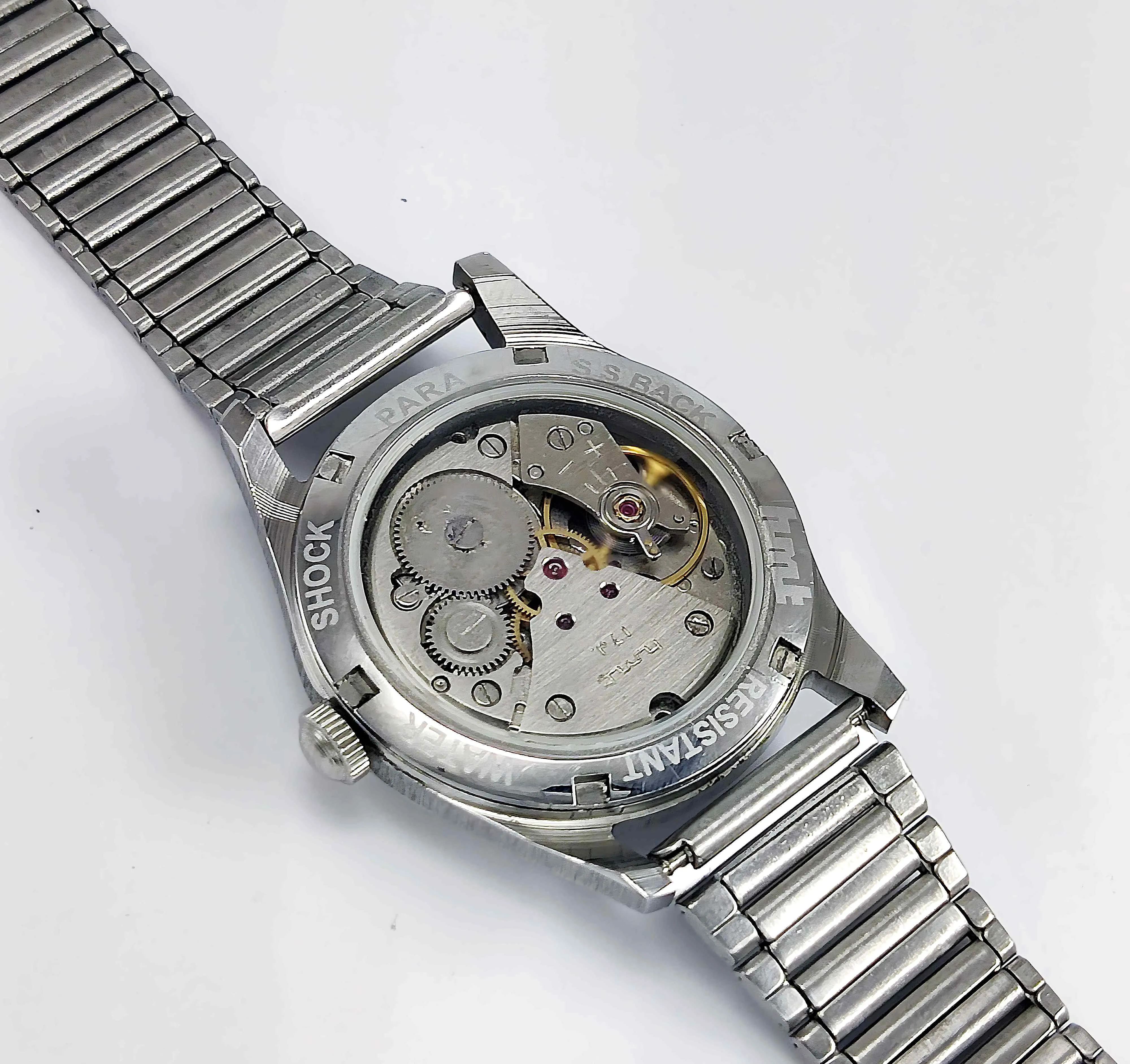 HMT Tamil Para Shock 17 Jewels White Dial Transparent Back Handwinding Men's Watch