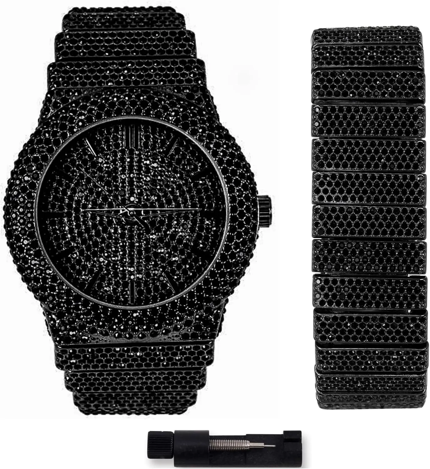 ICE STAR Men's 46mm Fully Iced Out Diamond Watch & Bracelet Set
