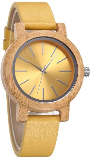Japanese Quartz Movement carbonized Bamboo Colors Leather Wooden Watch for Women