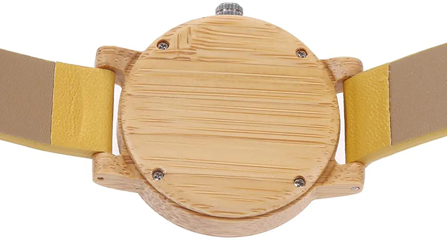 Japanese Quartz Movement carbonized Bamboo Colors Leather Wooden Watch for Women