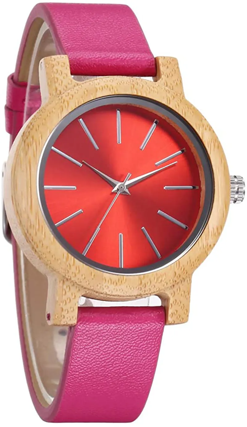 Japanese Quartz Movement carbonized Bamboo Colors Leather Wooden Watch for Women