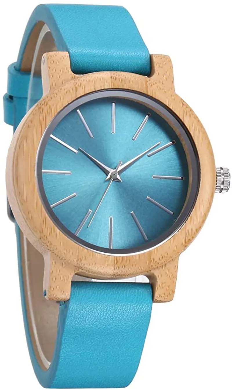 Japanese Quartz Movement carbonized Bamboo Colors Leather Wooden Watch for Women