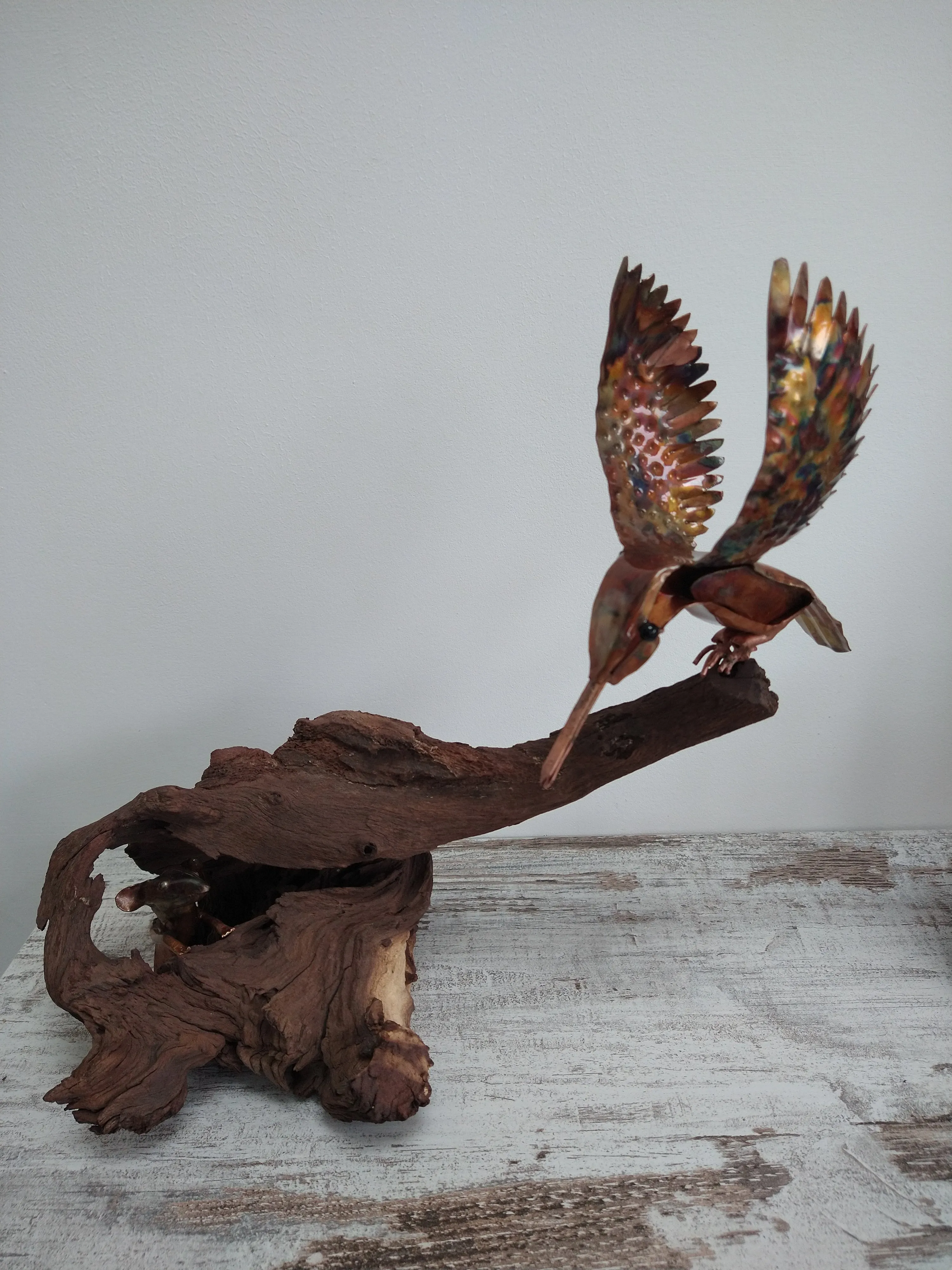 Kingfisher and mouse sculpture