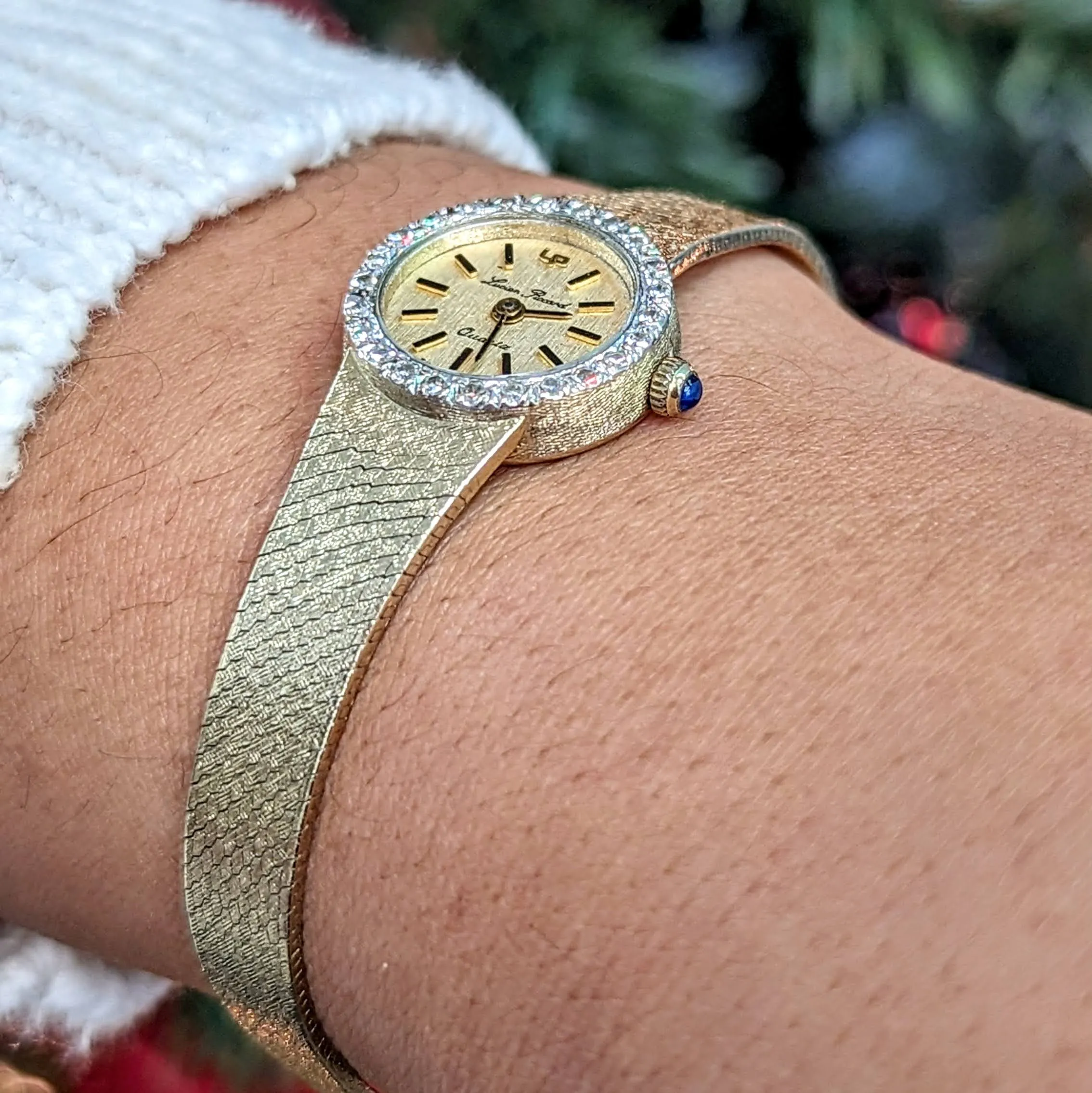 Ladies LUCIEN PICCARD Quartz Watch - ALL 14K Solid GOLD & Diamond Bezel Swiss Vintage Wristwatch