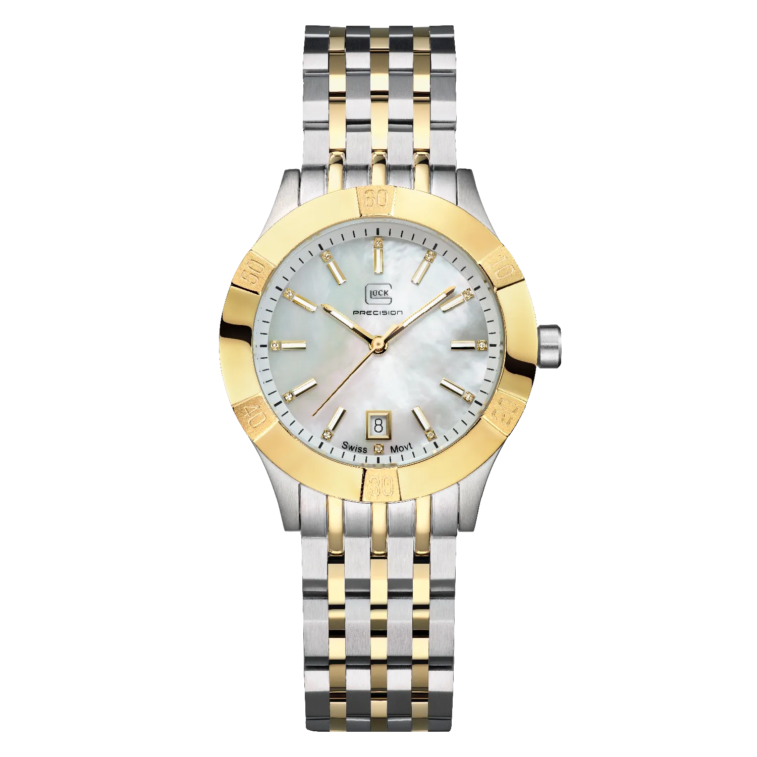 Lady's Two-Tone Glock Watch with Mother of Peal Diamond Dial