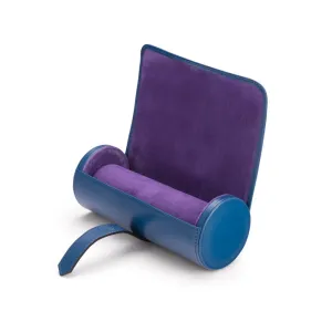 Large Leather Watch Roll - Cobalt With Purple