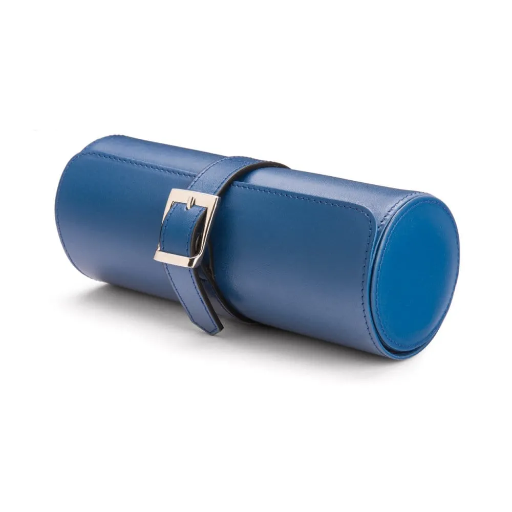 Large Leather Watch Roll - Cobalt With Purple