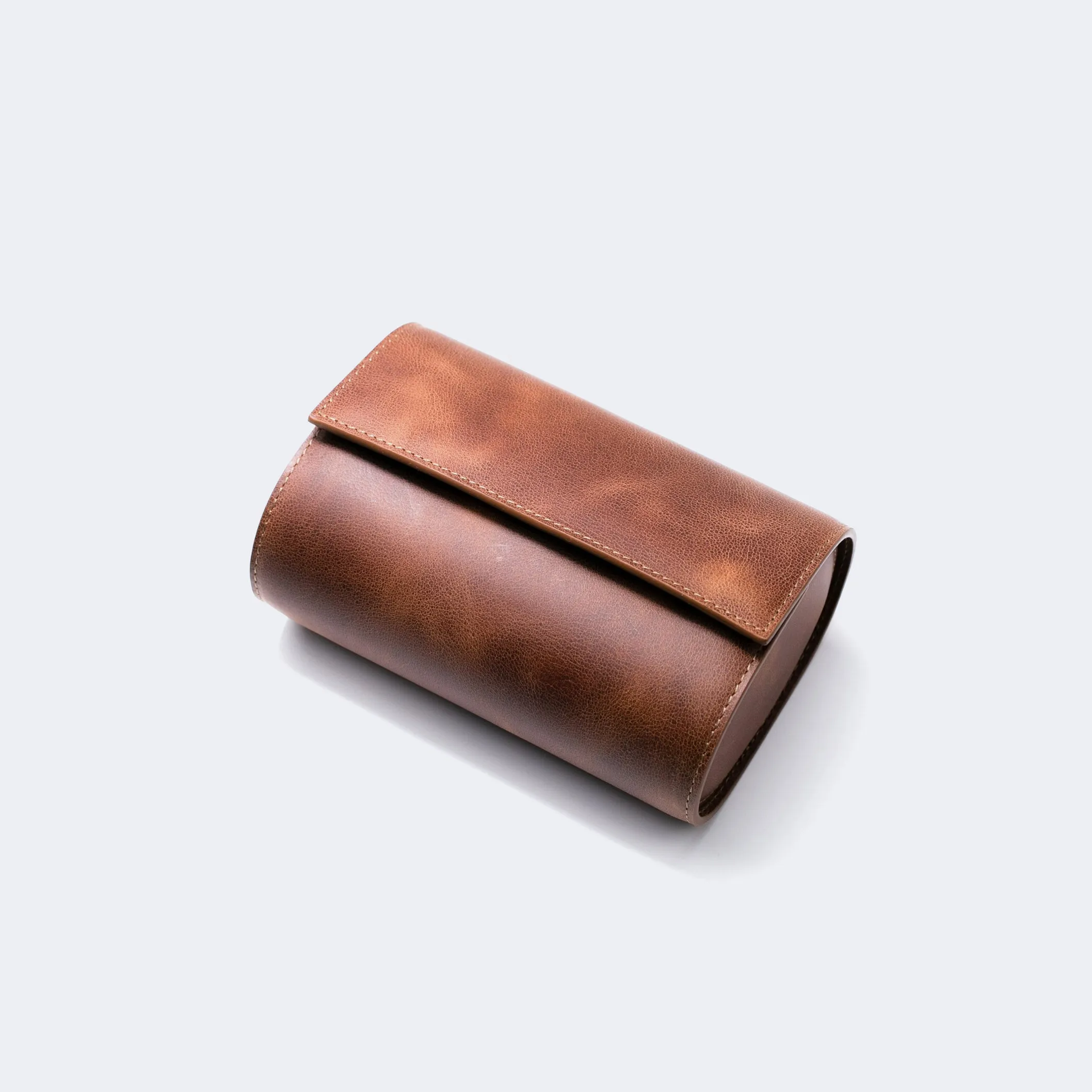 Leather Travel Watch Case - Tobacco - Double Watch Roll