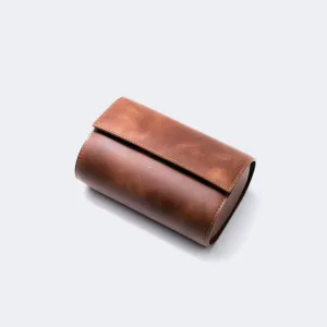 Leather Travel Watch Case - Tobacco - Double Watch Roll