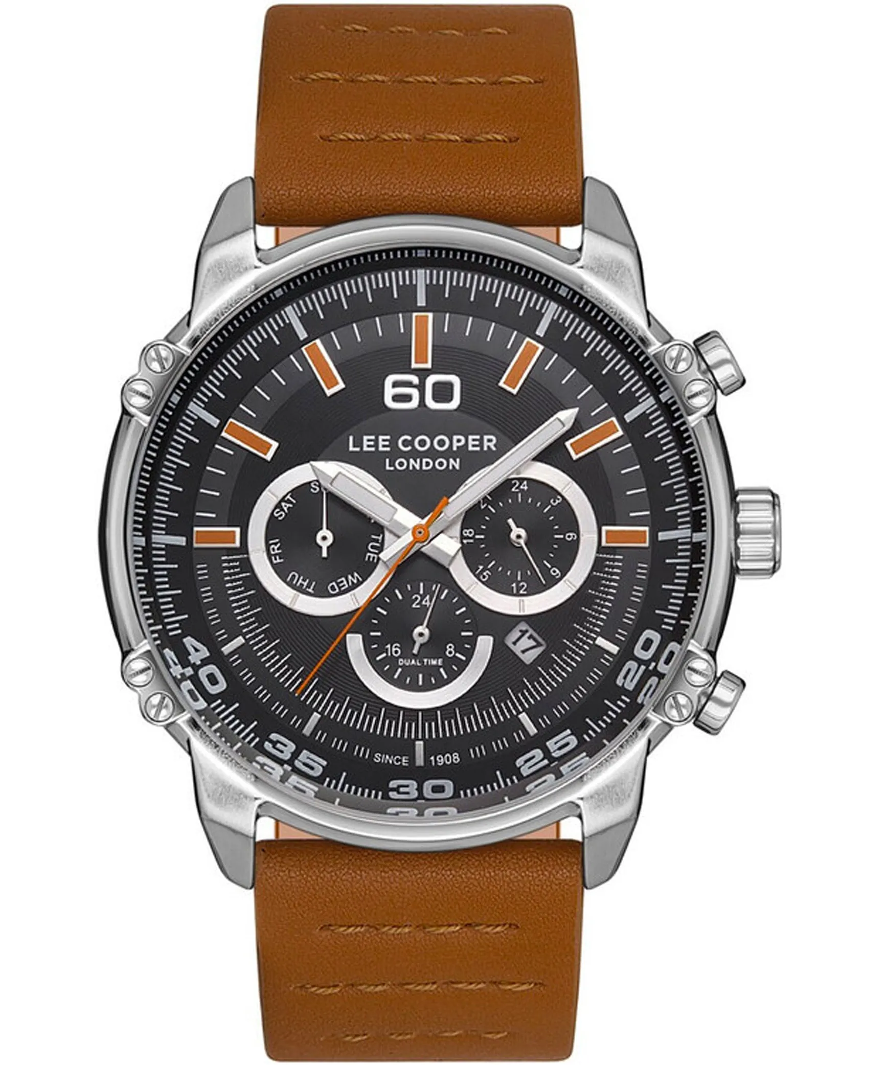 Lee Cooper  Men's Classic Dual Time Black Dial Brown Leather Watch, LC06506.355