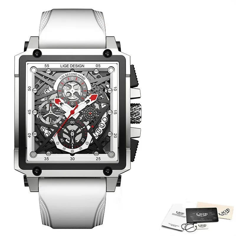 LIGE Men's Waterproof Quartz Square Watches For Men