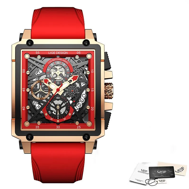 LIGE Men's Waterproof Quartz Square Watches For Men