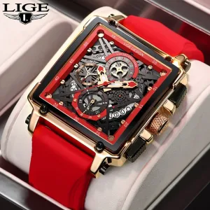 LIGE Men's Waterproof Quartz Square Watches For Men