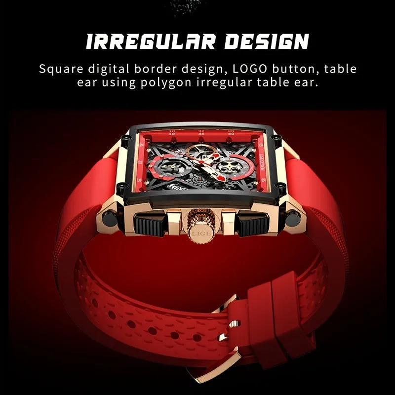 LIGE Men's Waterproof Quartz Square Watches For Men