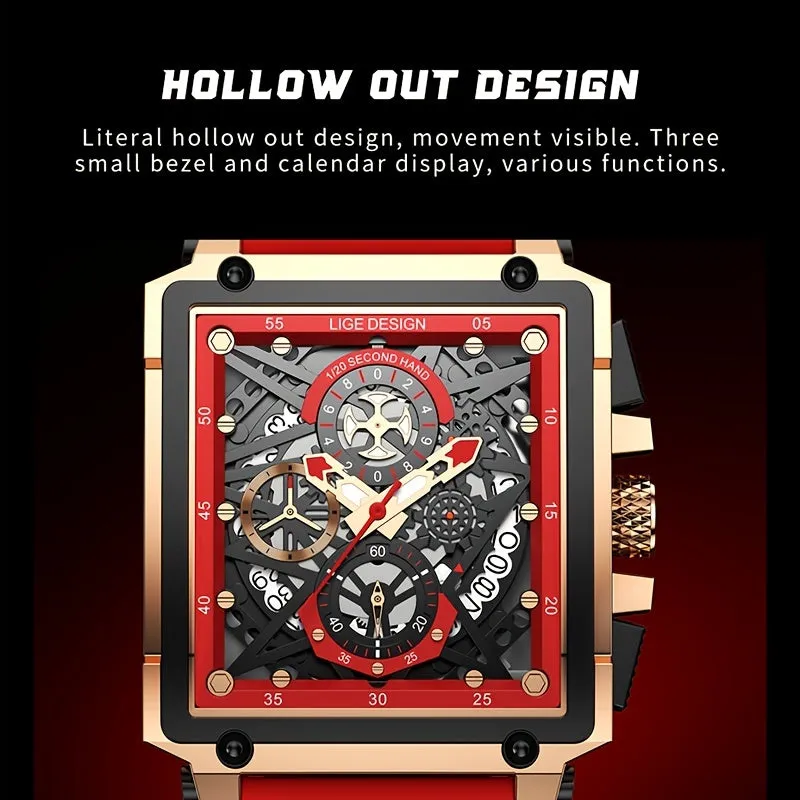 LIGE Men's Waterproof Quartz Square Watches For Men