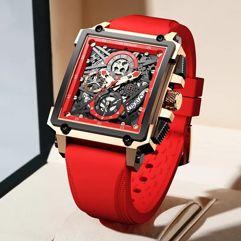LIGE Men's Waterproof Quartz Square Watches For Men