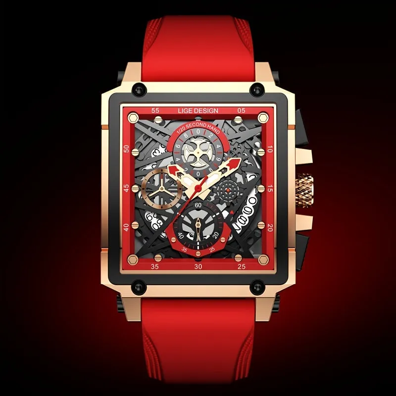 LIGE Men's Waterproof Quartz Square Watches For Men