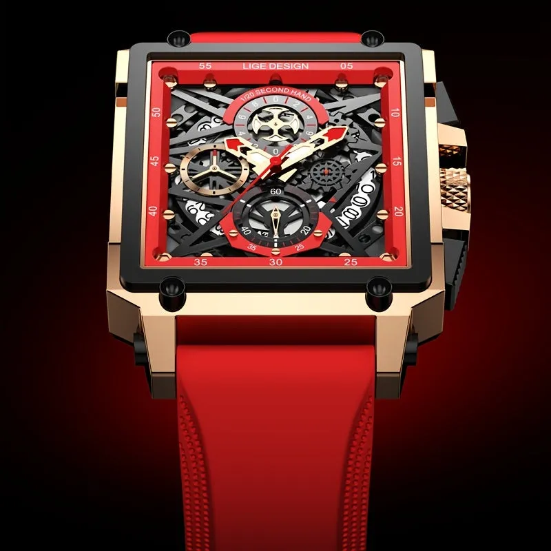 LIGE Men's Waterproof Quartz Square Watches For Men