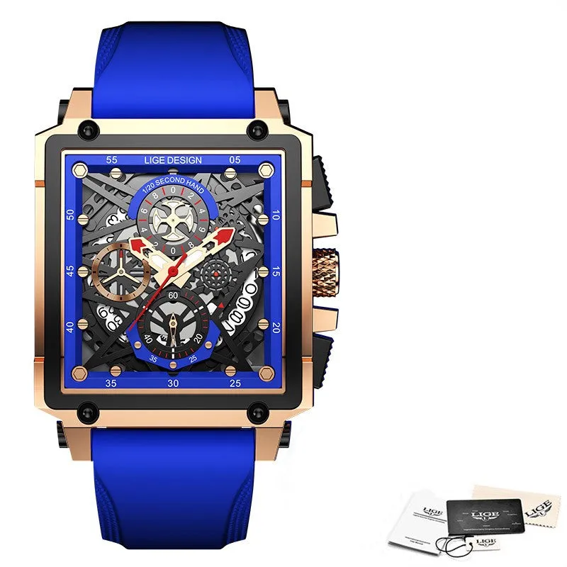 LIGE Men's Waterproof Quartz Square Watches For Men