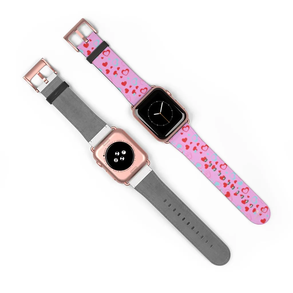 Light Pink Hearts Watch Band, Shaped V Day 38mm/42mm Watch Band For Apple Watches- Made in USA