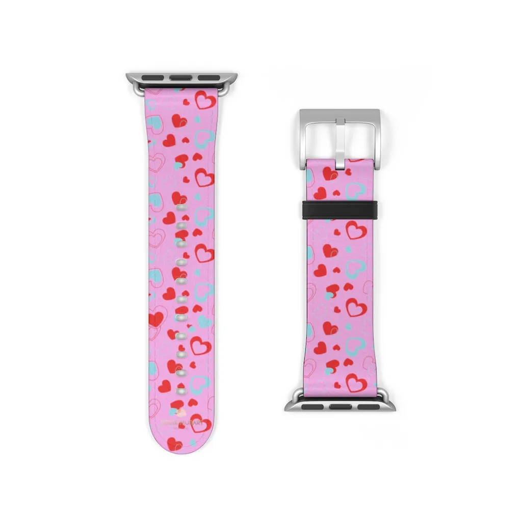 Light Pink Hearts Watch Band, Shaped V Day 38mm/42mm Watch Band For Apple Watches- Made in USA
