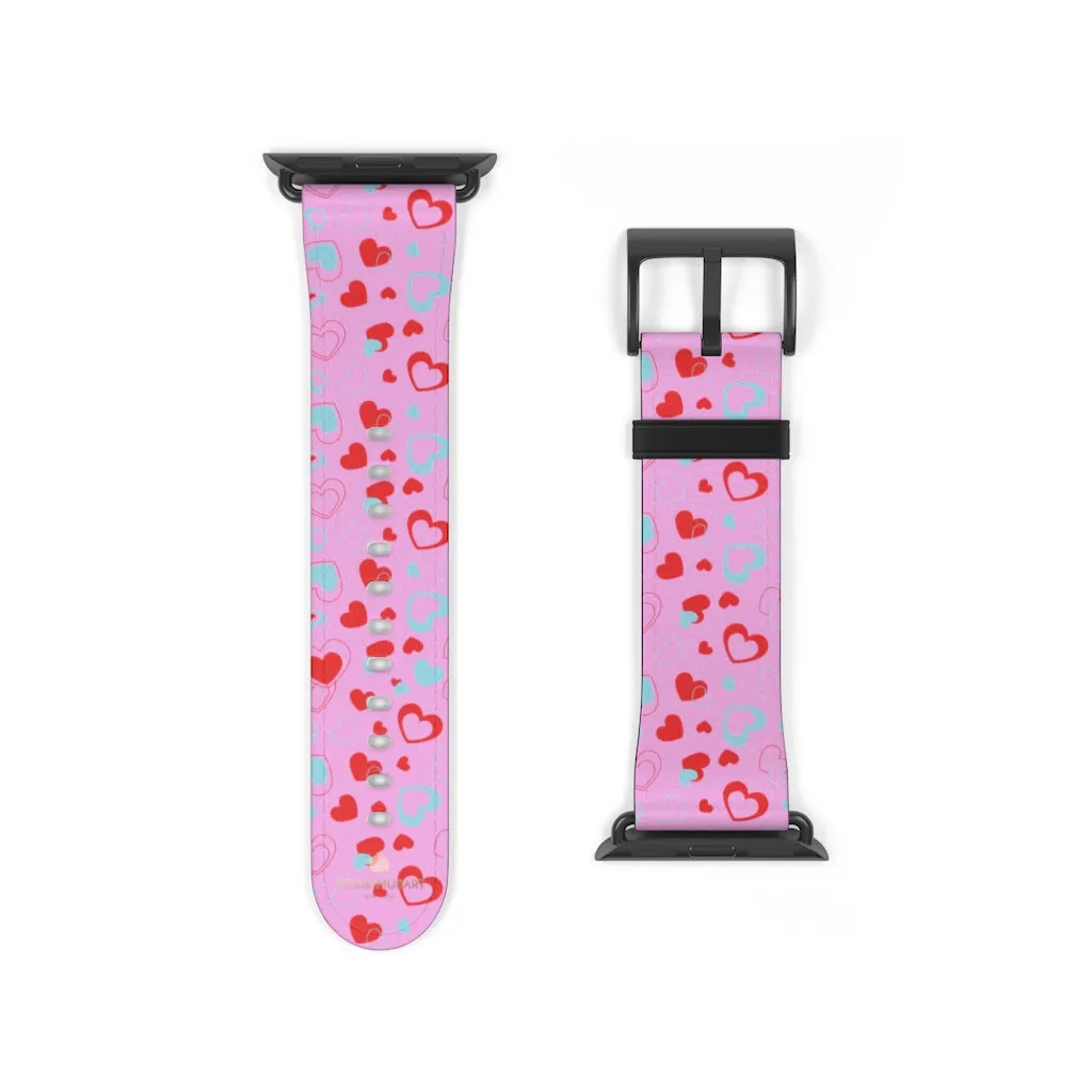 Light Pink Hearts Watch Band, Shaped V Day 38mm/42mm Watch Band For Apple Watches- Made in USA