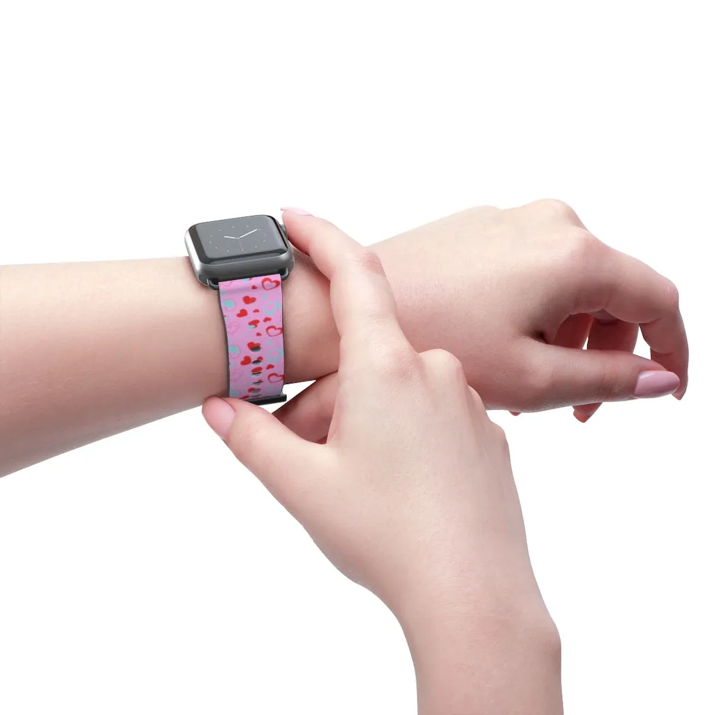 Light Pink Hearts Watch Band, Shaped V Day 38mm/42mm Watch Band For Apple Watches- Made in USA