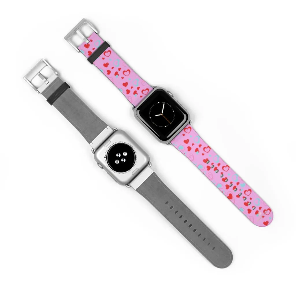 Light Pink Hearts Watch Band, Shaped V Day 38mm/42mm Watch Band For Apple Watches- Made in USA