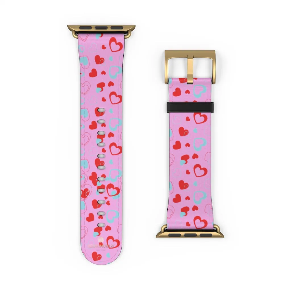 Light Pink Hearts Watch Band, Shaped V Day 38mm/42mm Watch Band For Apple Watches- Made in USA