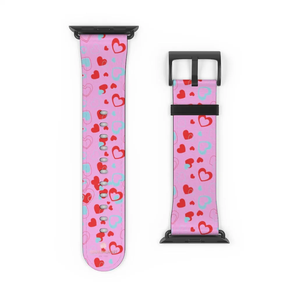 Light Pink Hearts Watch Band, Shaped V Day 38mm/42mm Watch Band For Apple Watches- Made in USA
