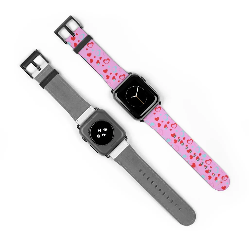 Light Pink Hearts Watch Band, Shaped V Day 38mm/42mm Watch Band For Apple Watches- Made in USA