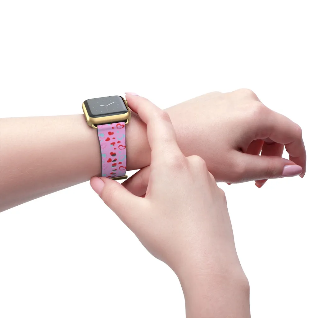 Light Pink Hearts Watch Band, Shaped V Day 38mm/42mm Watch Band For Apple Watches- Made in USA