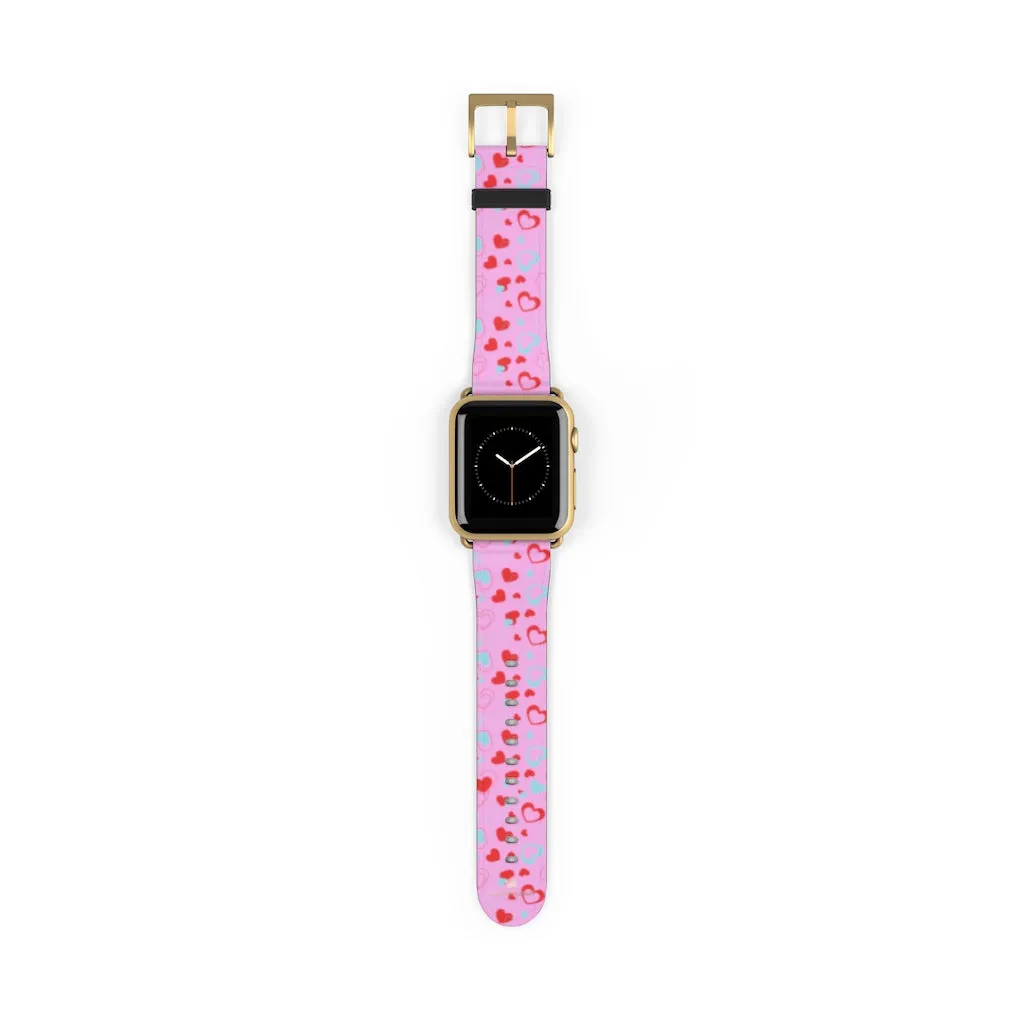 Light Pink Hearts Watch Band, Shaped V Day 38mm/42mm Watch Band For Apple Watches- Made in USA